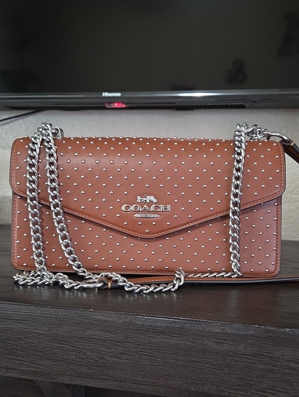 Coach Klare With Rivets Leather Studded Envelope Crossbody Bag